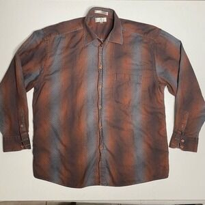 ENRO Button Down Shirt Men Large Long Sleeve Rust and Gray Color
